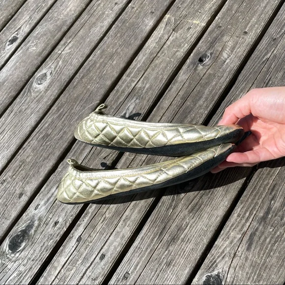Burberry Quilted Gold Ballet Flats - Picture 2 of 7